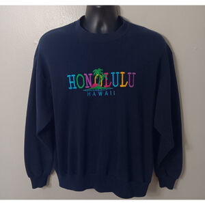 Vintage 90s Honolulu Hawaii Adult Large Sweatshirt Navy Crewneck Locker Line USA